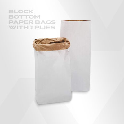 Block bottom paper bags with 2 plies